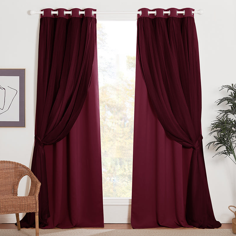 Blackout  Curtain With Crushed Voile Sheer Curtain Overlay 1 Panel KGORGE Store