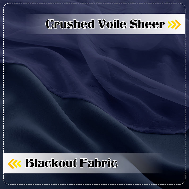 Blackout  Curtain With Crushed Voile Sheer Curtain Overlay 1 Panel KGORGE Store