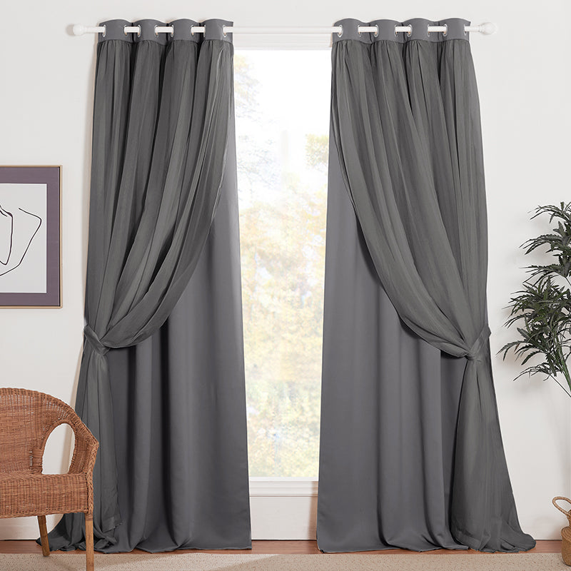 Blackout  Curtain With Crushed Voile Sheer Curtain Overlay 2 Panels KGORGE Store