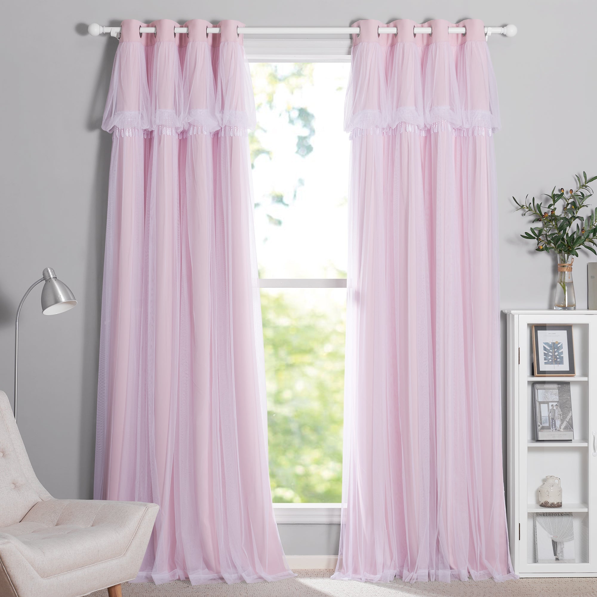 Blackout  Curtain With Sheer Voile Curtain Overlay  2 Panels KGORGE Store