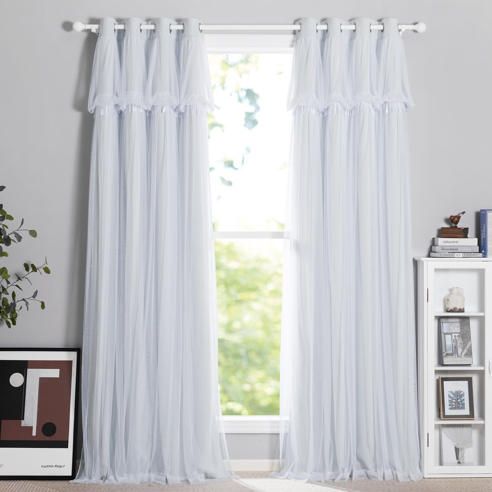 Blackout  Curtain With Sheer Voile Curtain Overlay  2 Panels KGORGE Store