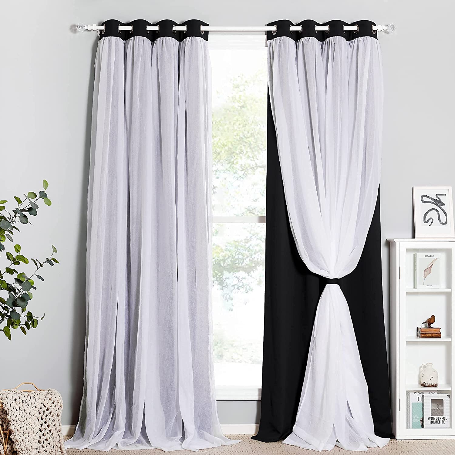 Blackout  Curtains With Crushed Voile Sheer Curtain Overlay 2 Panels KGORGE Store