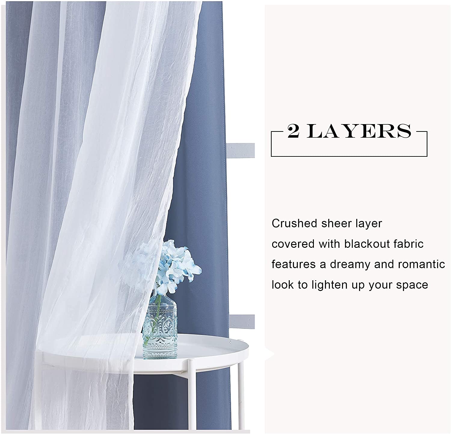 Blackout  Curtains With Crushed Voile Sheer Curtain Overlay 2 Panels KGORGE Store