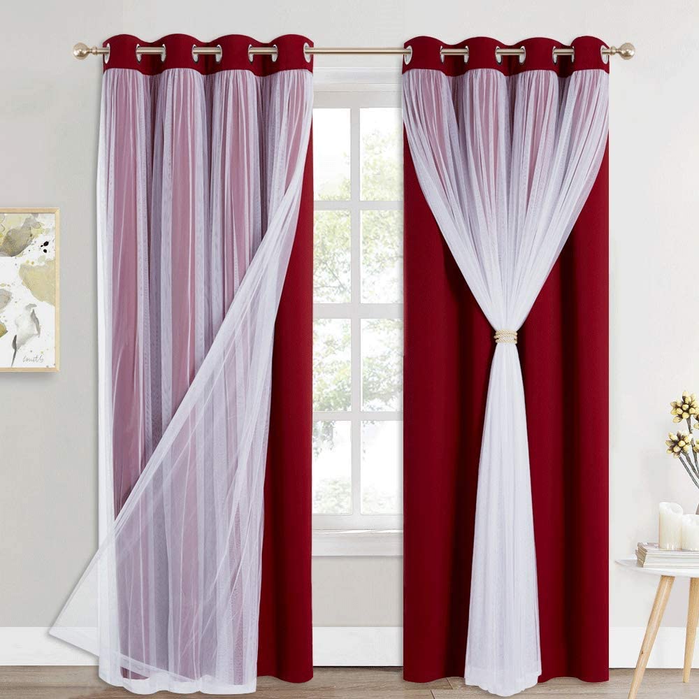 Blackout  Curtains With Sheer Voile Curtain Overlay 1 Panel KGORGE Store