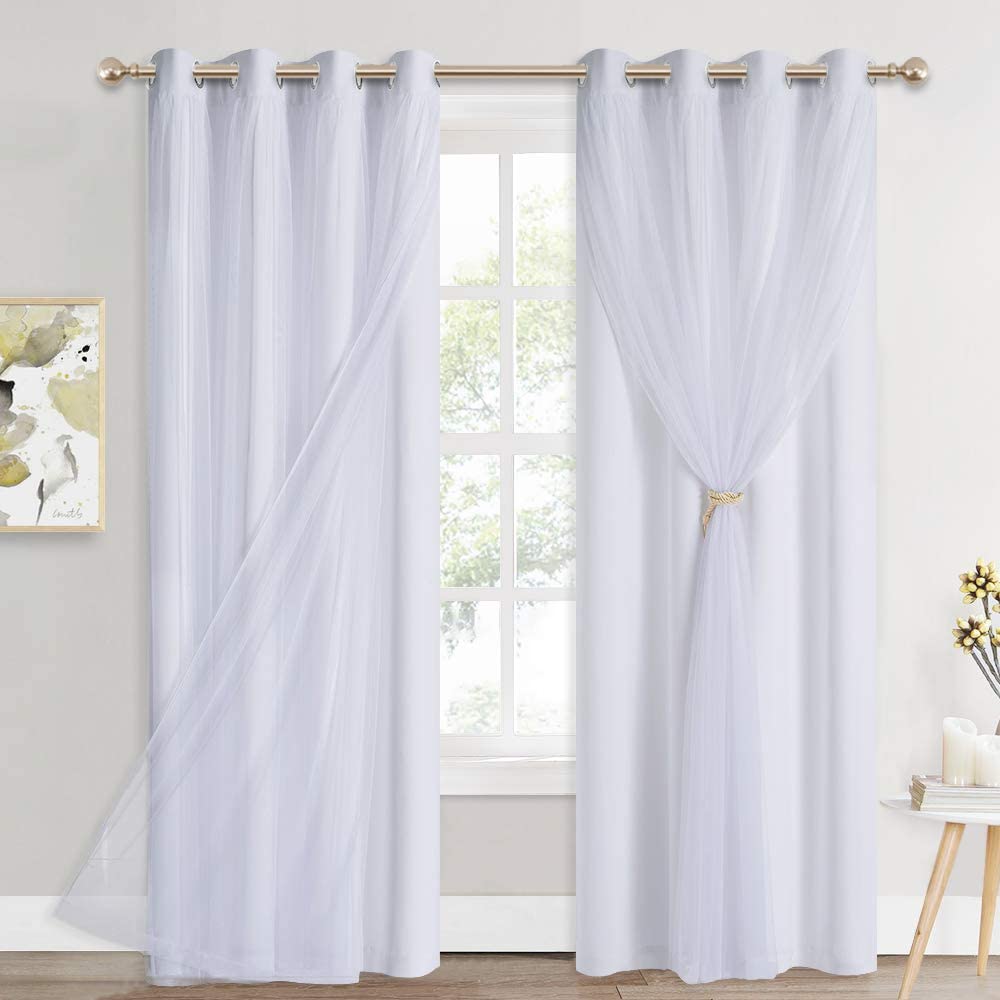 Blackout  Curtains With Sheer Voile Curtain Overlay 2 Panels KGORGE Store