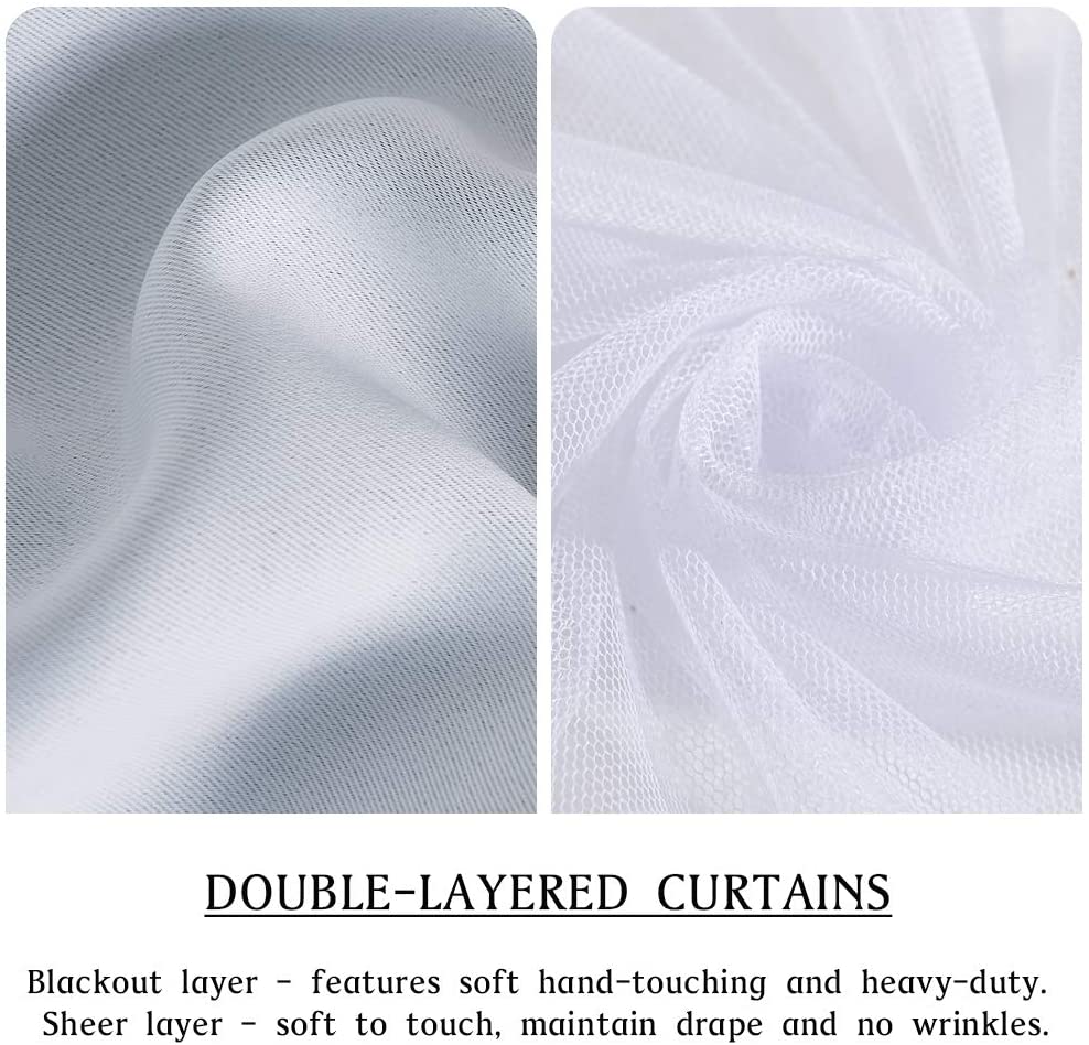 Blackout  Curtains With Sheer Voile Curtain Overlay 2 Panels KGORGE Store