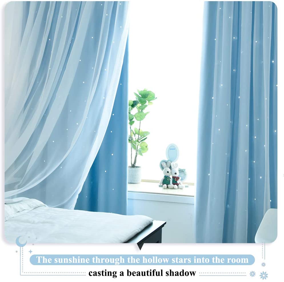 Blackout Rainbow And Star Cut Out Curtains With Sheer Curtain Overlay 1 Panel KGORGE Store