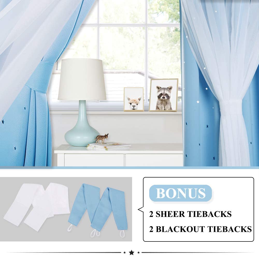 Blackout Rainbow And Star Cut Out Curtains With Sheer Curtain Overlay 2 Panels KGORGE Store