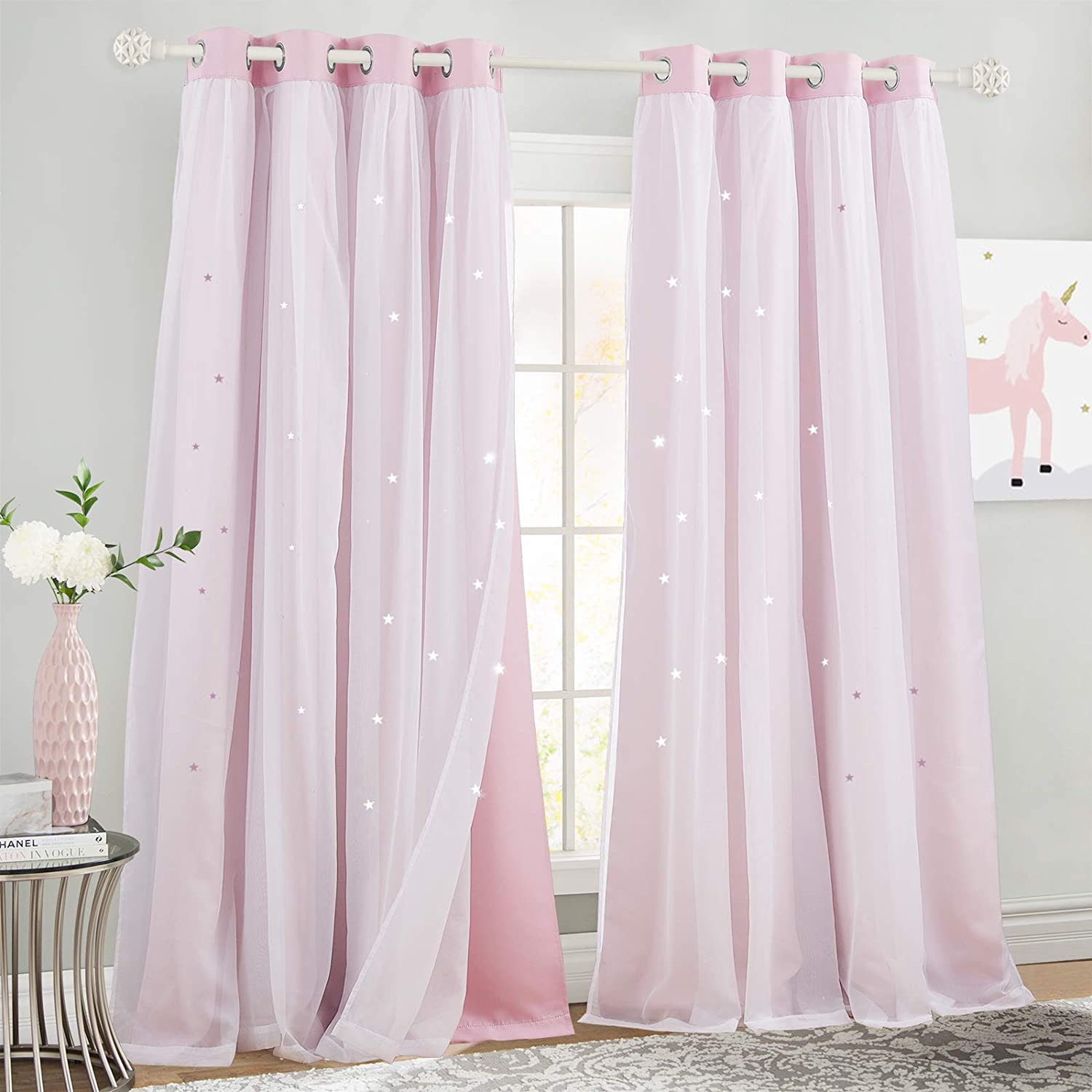 Blackout Rainbow And Star Cut Out Curtains With Sheer Curtain Overlay 2 Panels KGORGE Store