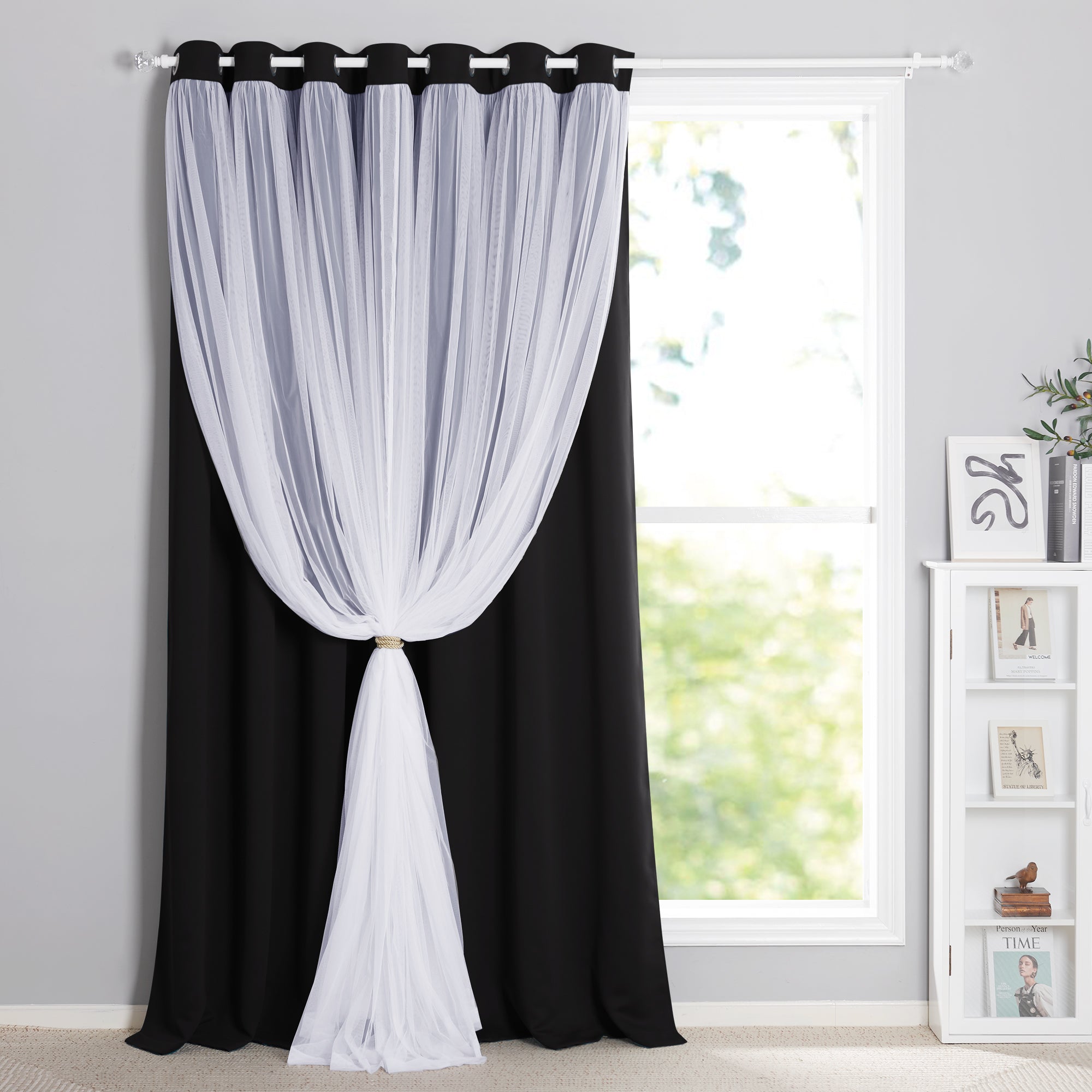 Blackout Woven Curtain With Crushed Voile Sheer Curtain Overlay 1 Panel KGORGE Store