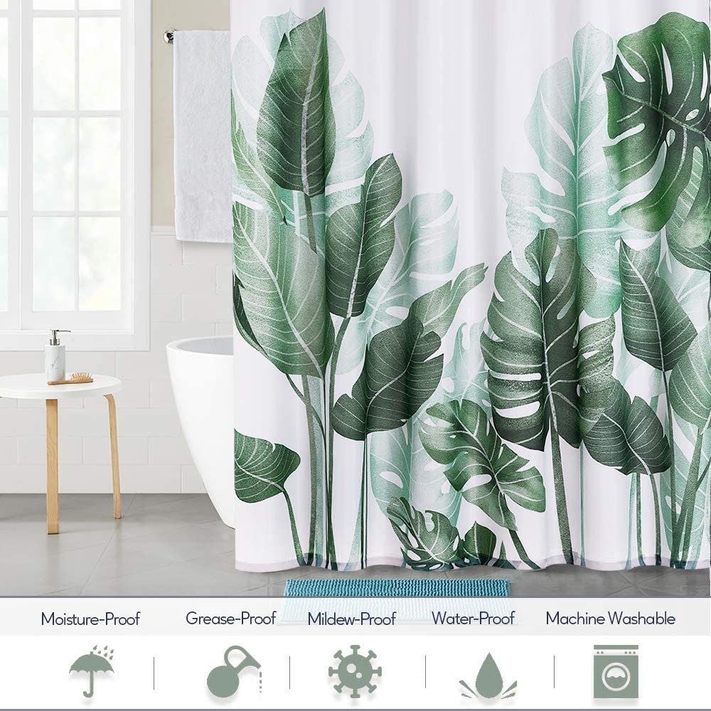 Boho Tropical Leaves Print Shower Curtains 1 Panel With 12 Hooks KGORGE Store