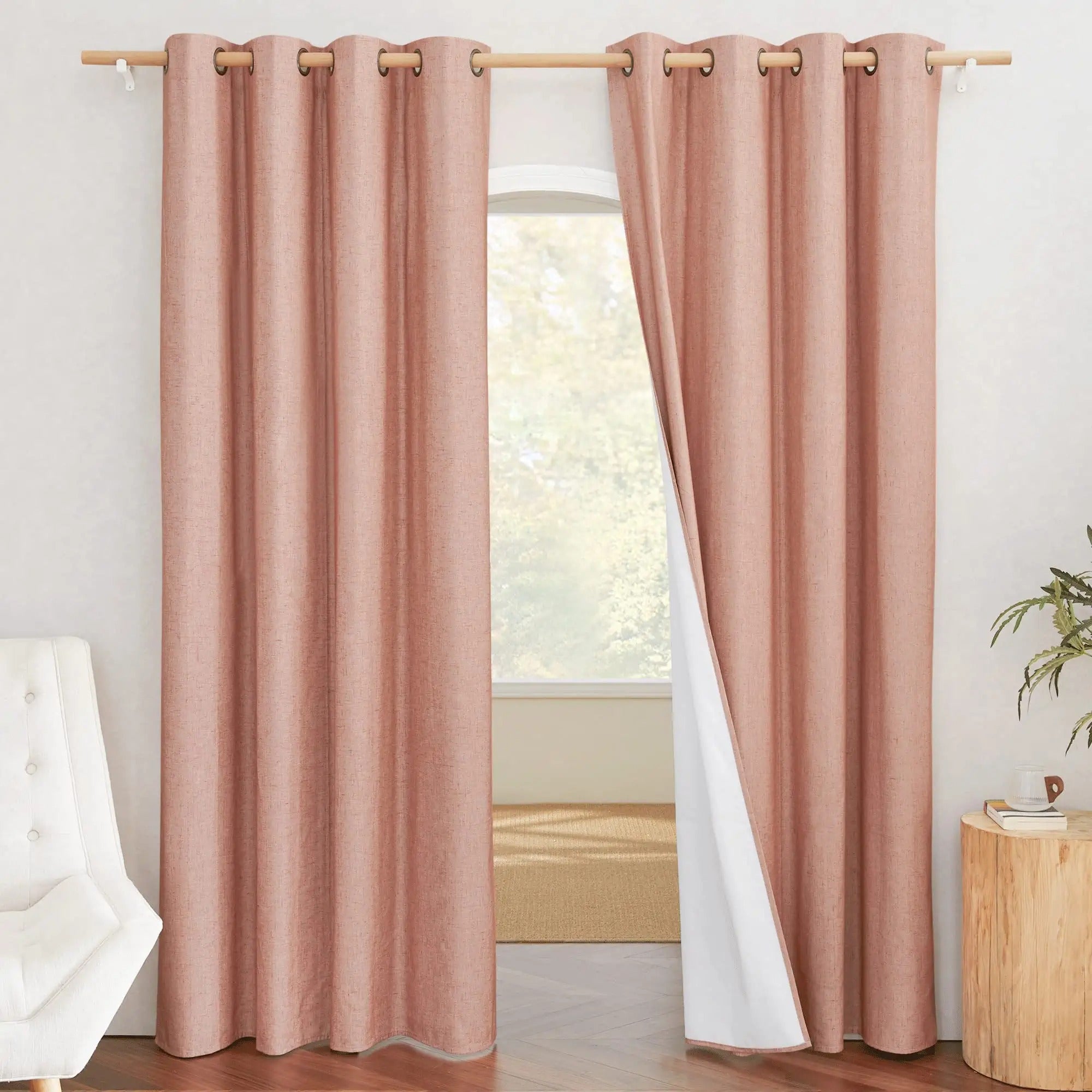 Bronze Grommet 100% Blackout Linen Curtainswith White Thermal Insulated Liner for Living Room Bedroom 2 Panels KGORGE Store