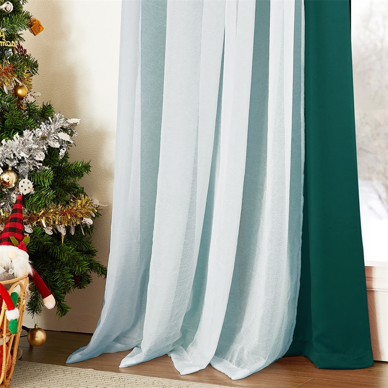 Christmas Blackout  Curtain With Crushed Voile Sheer Curtain Overlay 2 Panels KGORGE Store