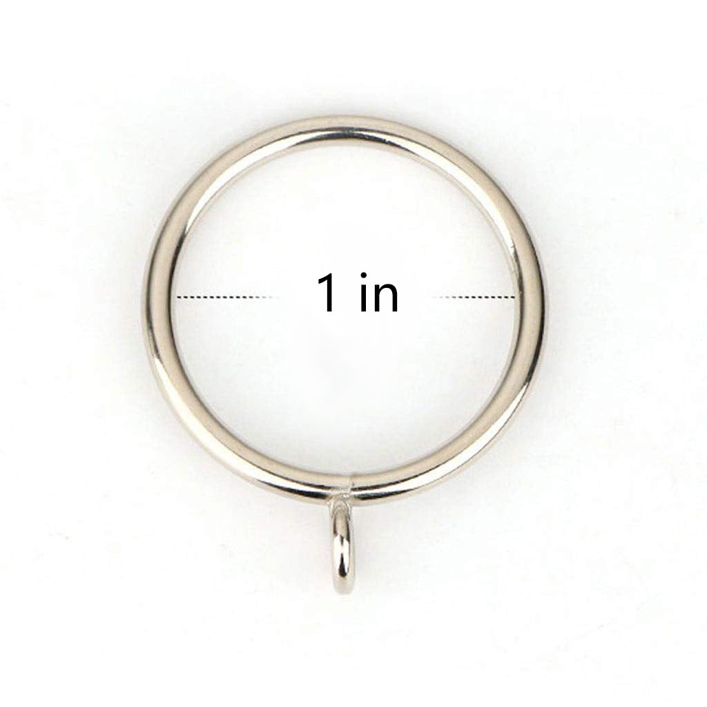 1-inch diameter silver metal curtain ring with an eyelet for securely hanging bedroom and living room curtains.