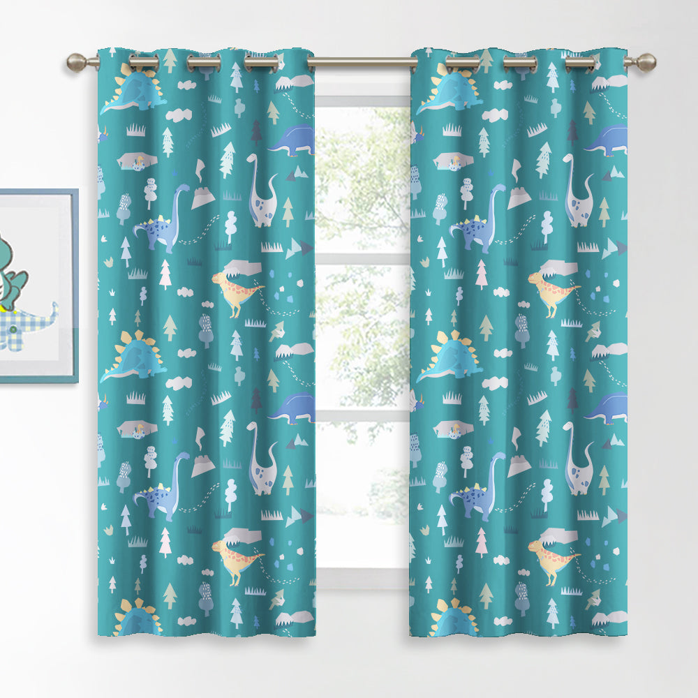 Cute Dinosaur Print Grommet Blackout Curtains For Children Bedroom 2 Panels KGORGE Store