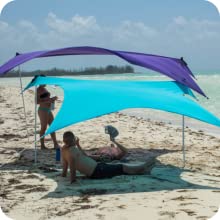 Beach Tent Sun Shelter Pop Up Beach Sun Shade Canopy w/Sandbag Anchors and Stability Poles