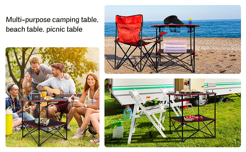 Portable Camping Table with Carry Bag, Outdoor Folding Beach Tables Picnic Table with 4 Cup Holders