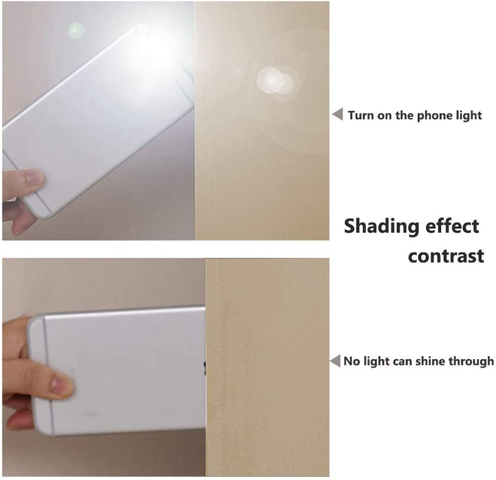 Shading effect contrast: Phone light pierces material (top) vs. completely blocked by beige double layer blackout curtain (bottom).