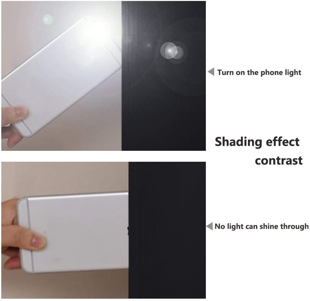 Contrast: Phone light penetrates thin fabric (top) but is completely blocked by the double layer blackout curtain (bottom).