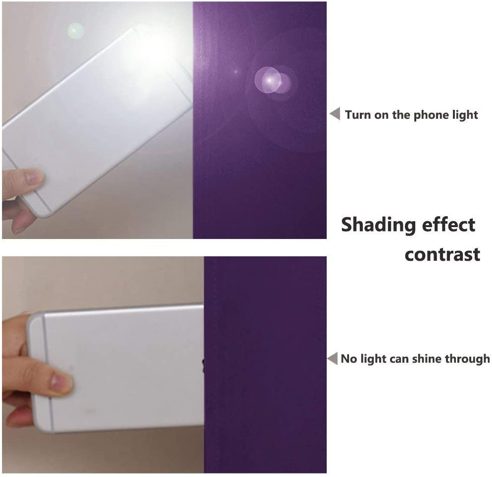 Shading effect contrast: Double layer thermal insulated blackout curtain fabric blocks phone light completely for privacy in living room/bedroom.