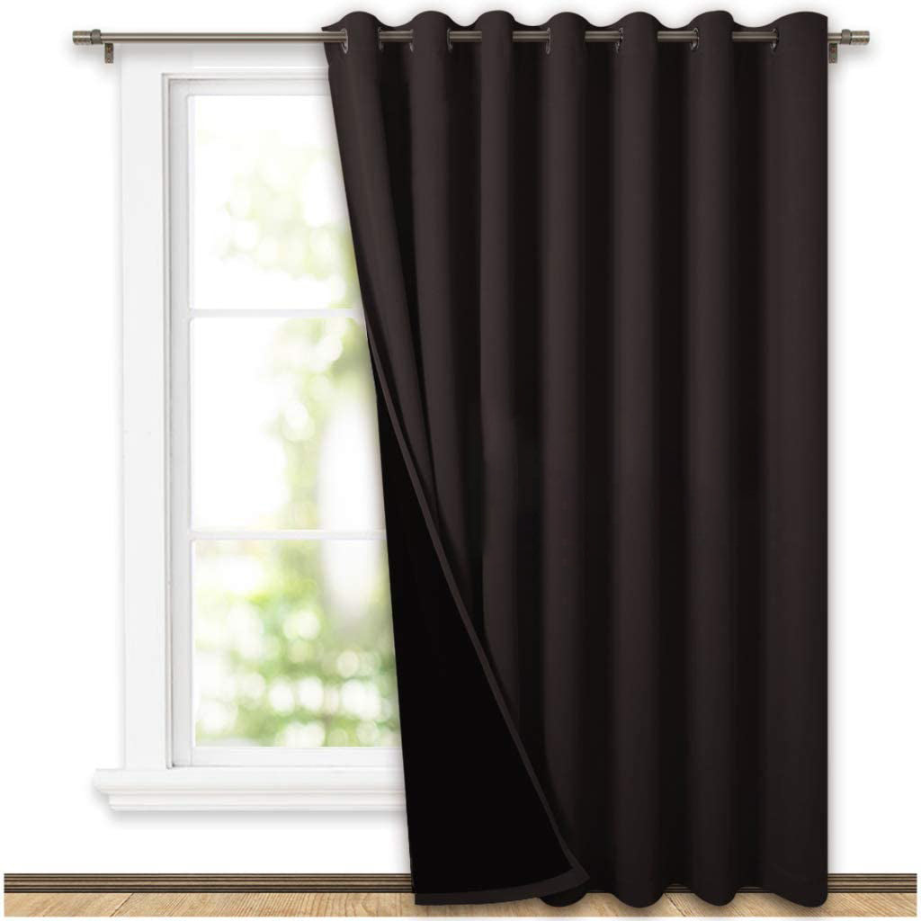 Single panel dark brown double layer thermal insulated blackout curtain with grommets, ideal for living room and bedroom.