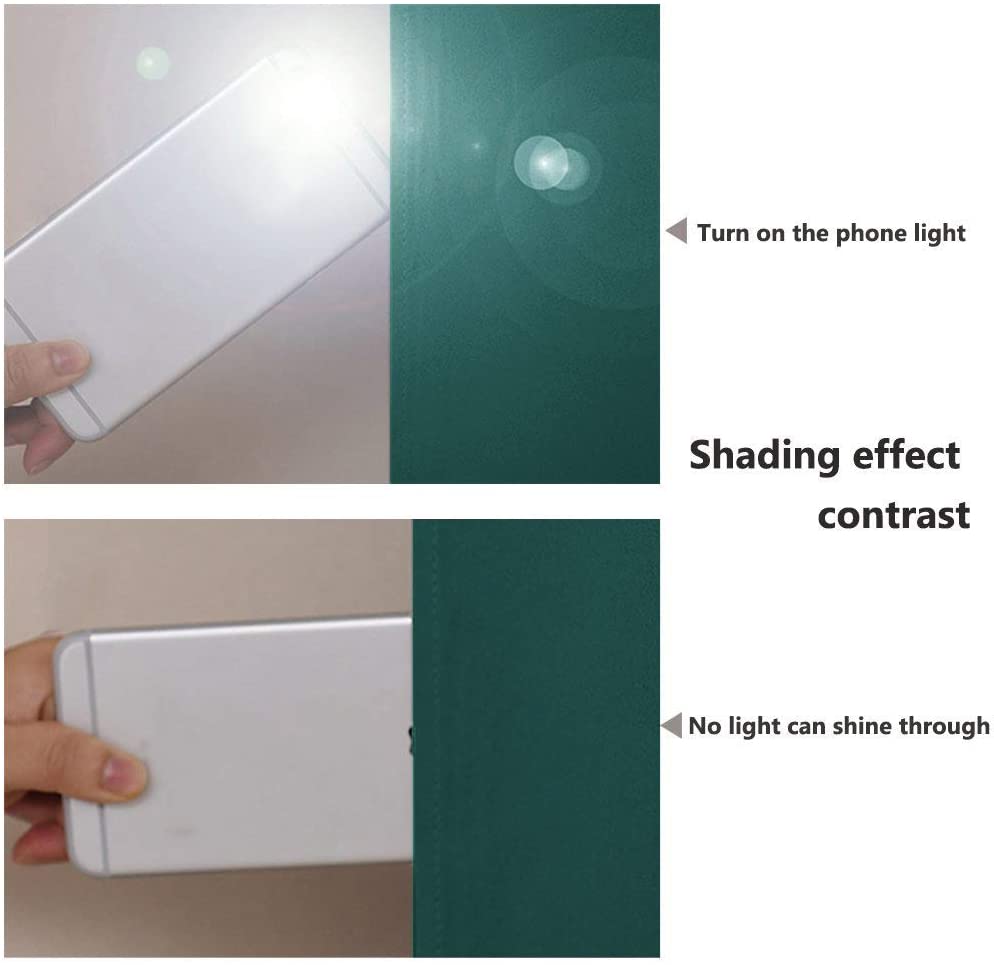 Dark green double layer blackout curtain blocks phone light completely, demonstrating superior thermal insulated room darkening capabilities.