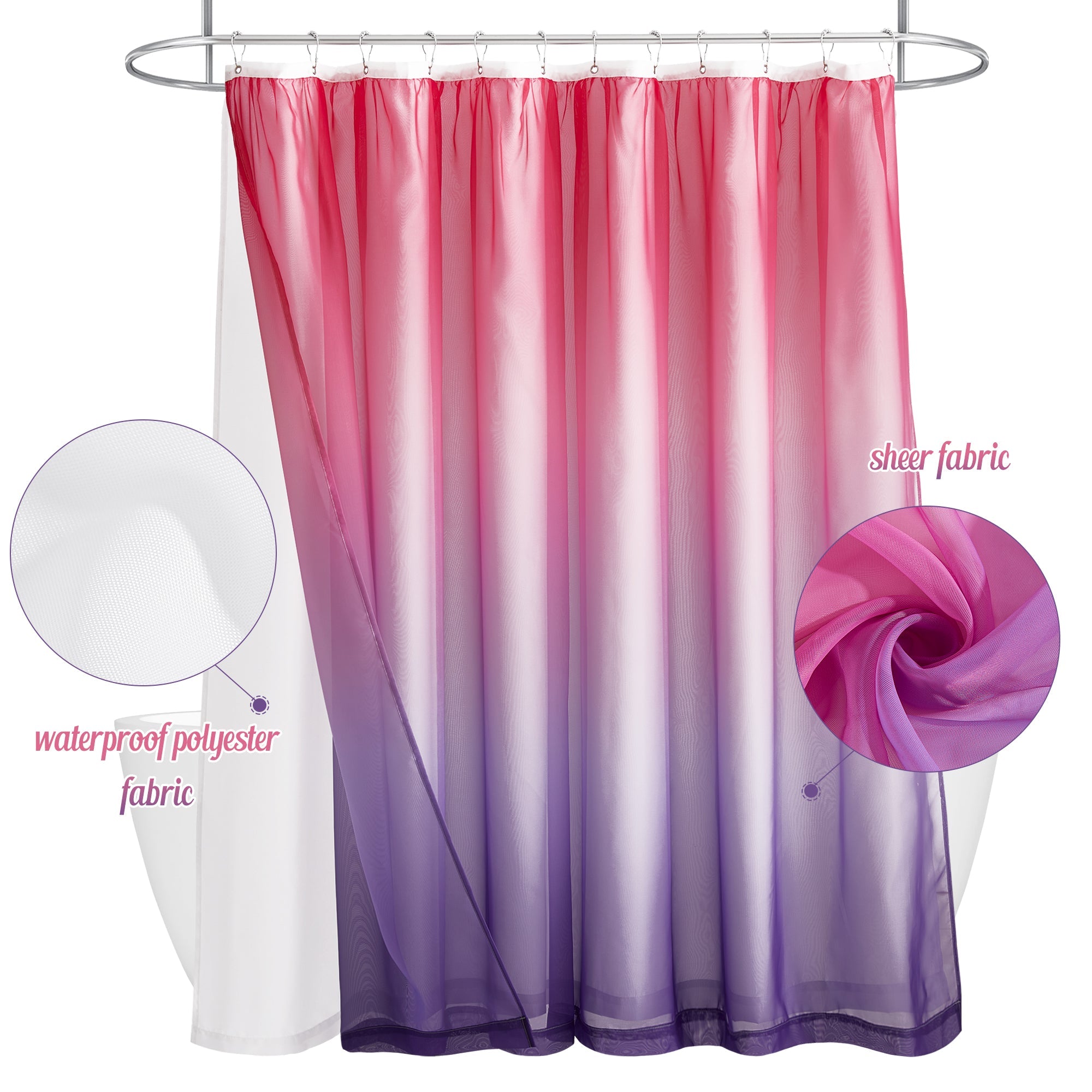Double Layer Pastel Rainbow Ombre Shower Curtain 1 Panel KGORGE Store