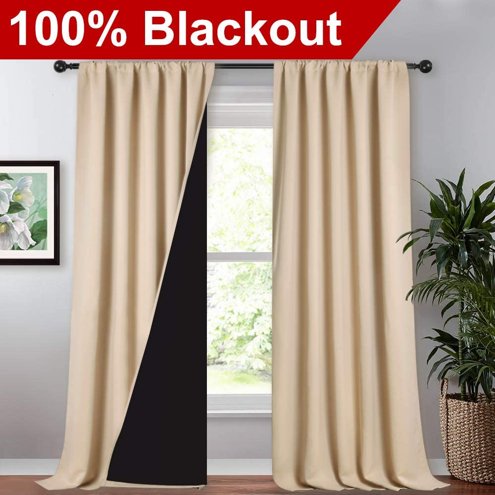 Double Layer Rod Pocket 100% Blackout Curtains For Living Room 2 Panels KGORGE Store