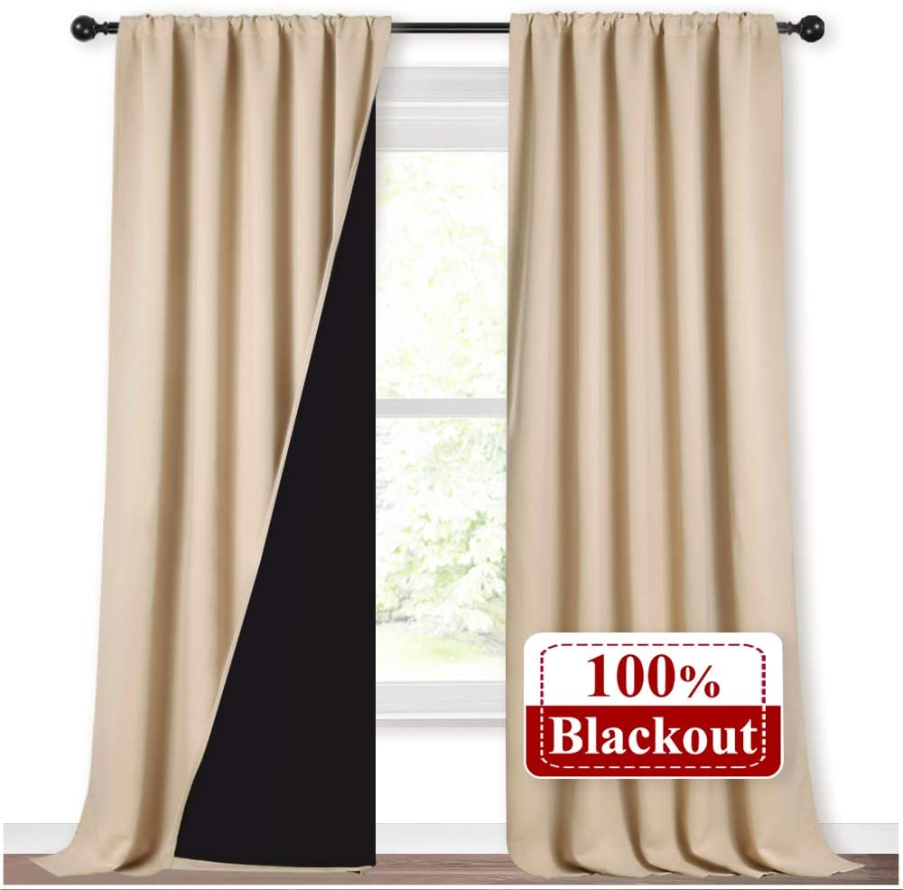 Double Layer Rod Pocket 100 Blackout Curtains For Living Room 2 Panels