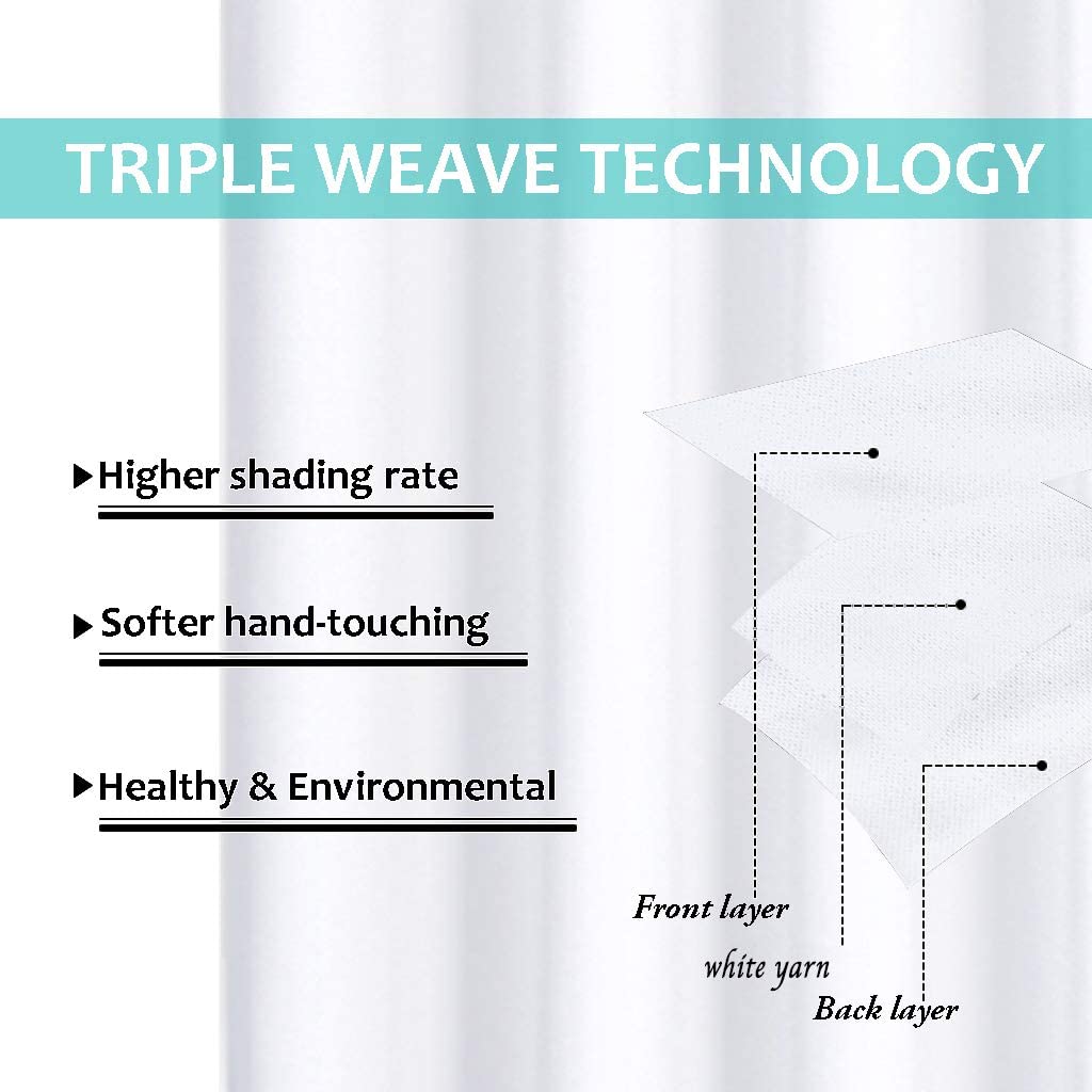 Exploded view of triple weave noise reducing curtains fabric layers for living room, highlighting high shading rate and soft texture.