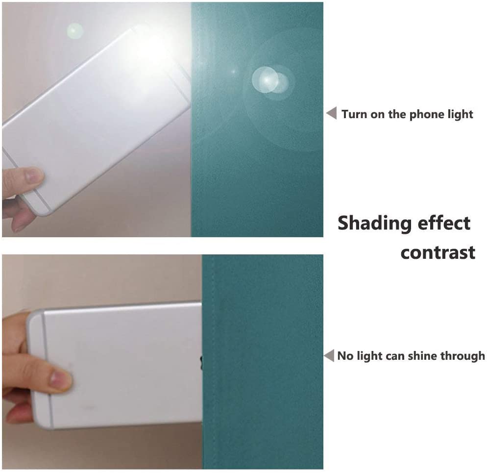 Double layer noise reducing curtain light blocking test. Phone light (top) vs. complete blackout (bottom) proving superior shade.