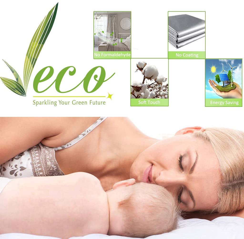 Mother and baby sleeping peacefully, highlighting eco-friendly, soft touch, noise reducing curtains with no formaldehyde for a healthy living room.