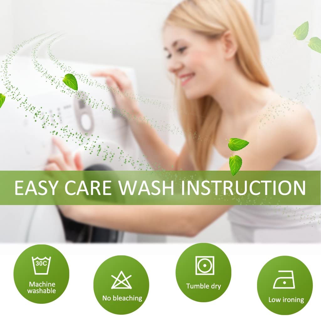 Easy care wash instructions for double layer silver grommet noise reducing living room curtains: machine washable, no bleach, tumble dry, low iron.