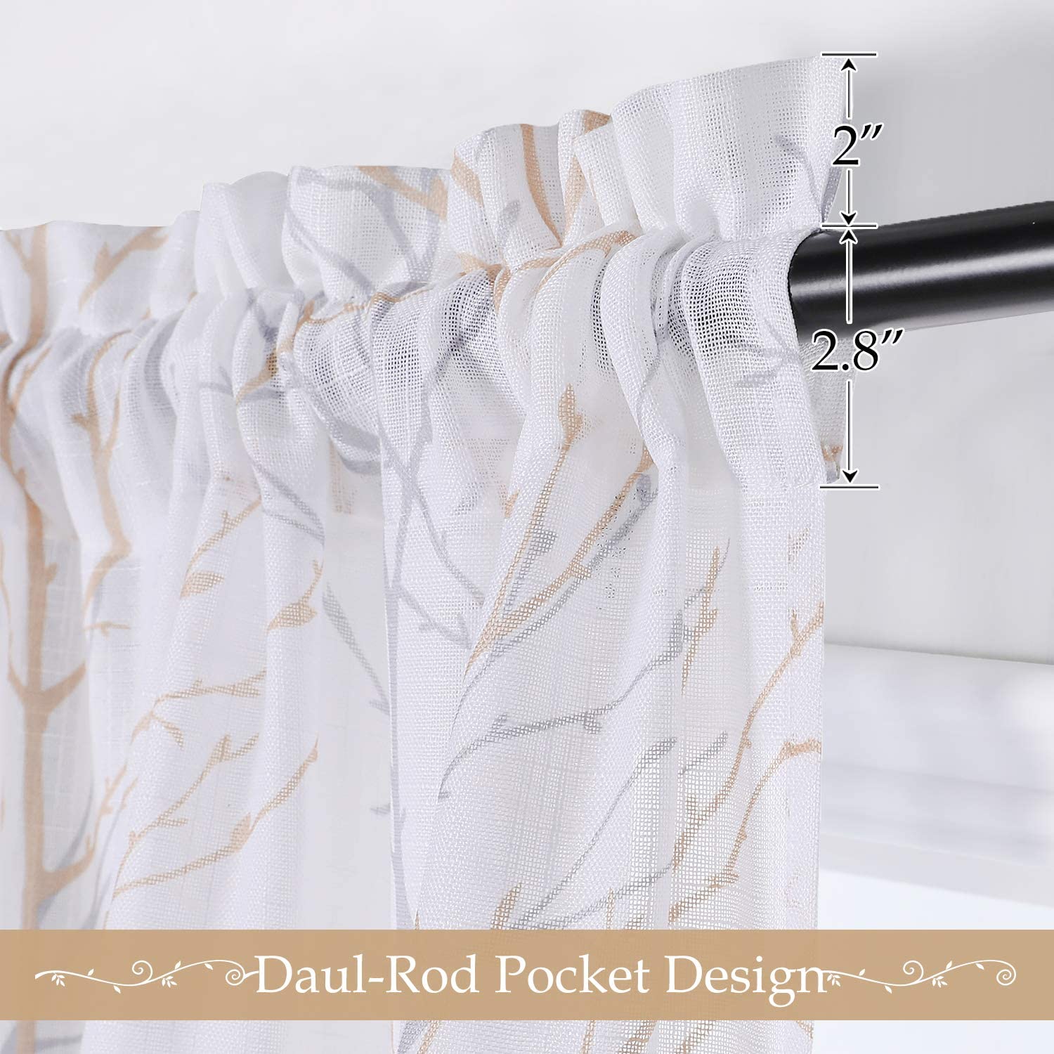 Dual Rod Pocket Sheer Privacy Print Faux Linen White Curtains For Bedroom 2 Panels KGORGE Store