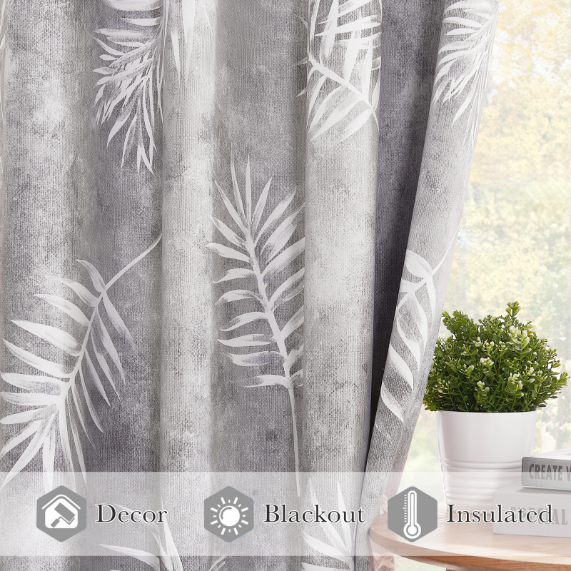 Faded Grommet Blackout Leaves Curtains For Living Room And Bedroom 2 Panels KGORGE Store
