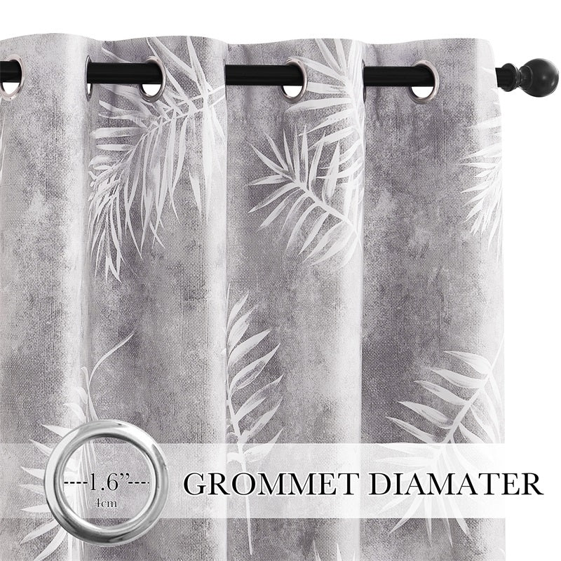 Faded Grommet Blackout Leaves Curtains For Living Room And Bedroom 2 Panels KGORGE Store