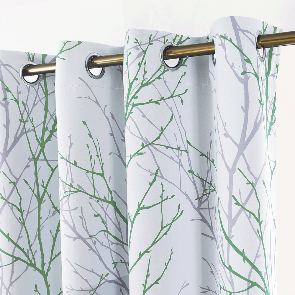 Faux Linen Tree Branch Grommet Blackout Curtains For Living Room And Bedroom 2 Panels KGORGE Store