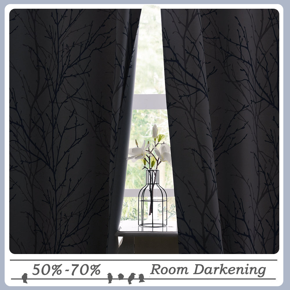 Faux Linen Tree Branch Grommet Blackout Curtains For Living Room And Bedroom 2 Panels KGORGE Store