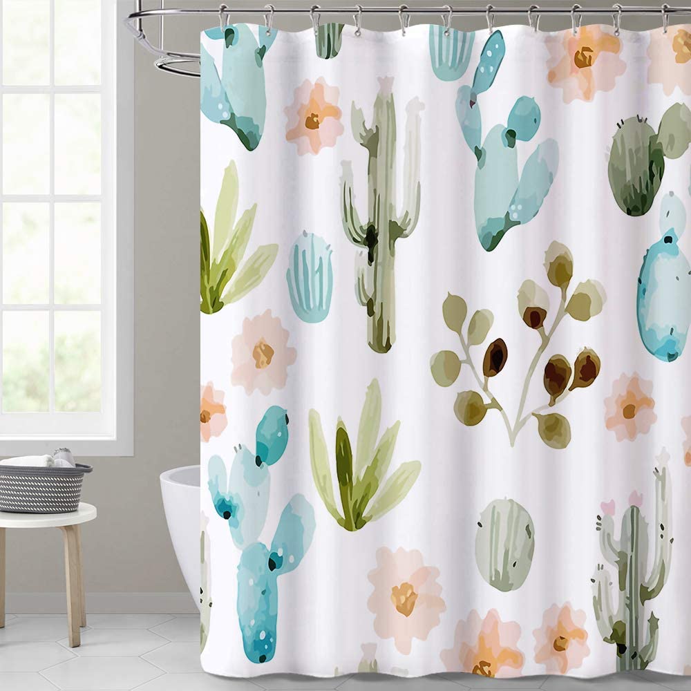 Floral Cactus Watercolor Print Shower Curtain KGORGE Store