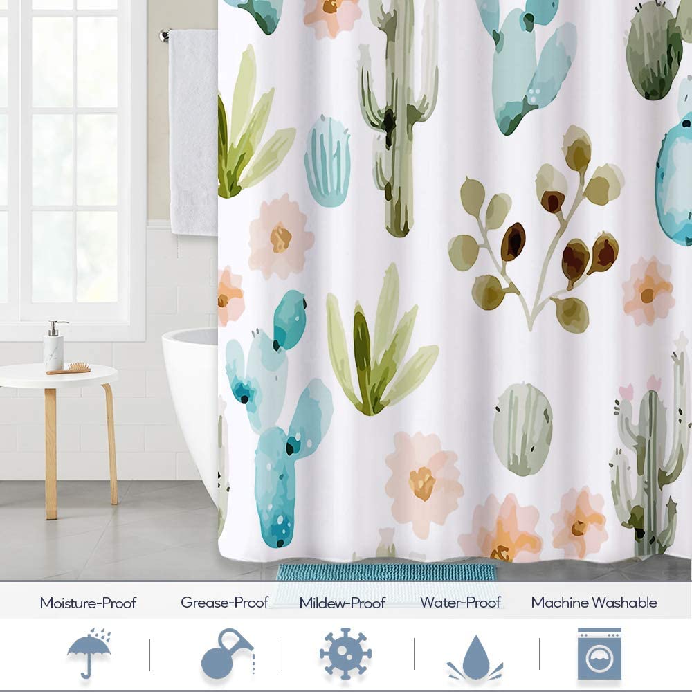 Floral Cactus Watercolor Print Shower Curtain KGORGE Store