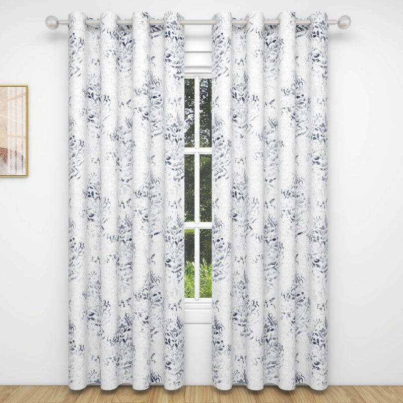 Floral Pattern Grommet Blackout White Curtains For Living Room And Bedroom 2 Panels KGORGE Store