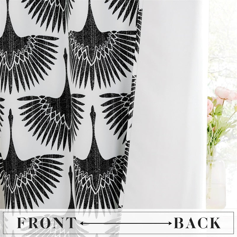Flying Crane Print Grommet Blackout Curtains For Living Room And Bedroom 2 Panels KGORGE Store