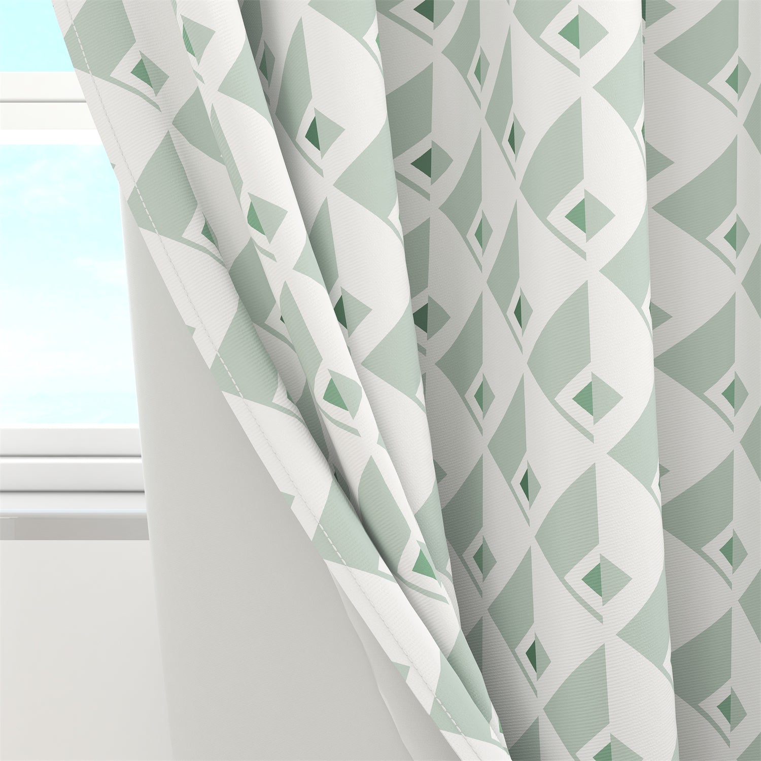 Geometric Grommet Blackout White And Green Curtains For Living Room 2 Panels KGORGE Store