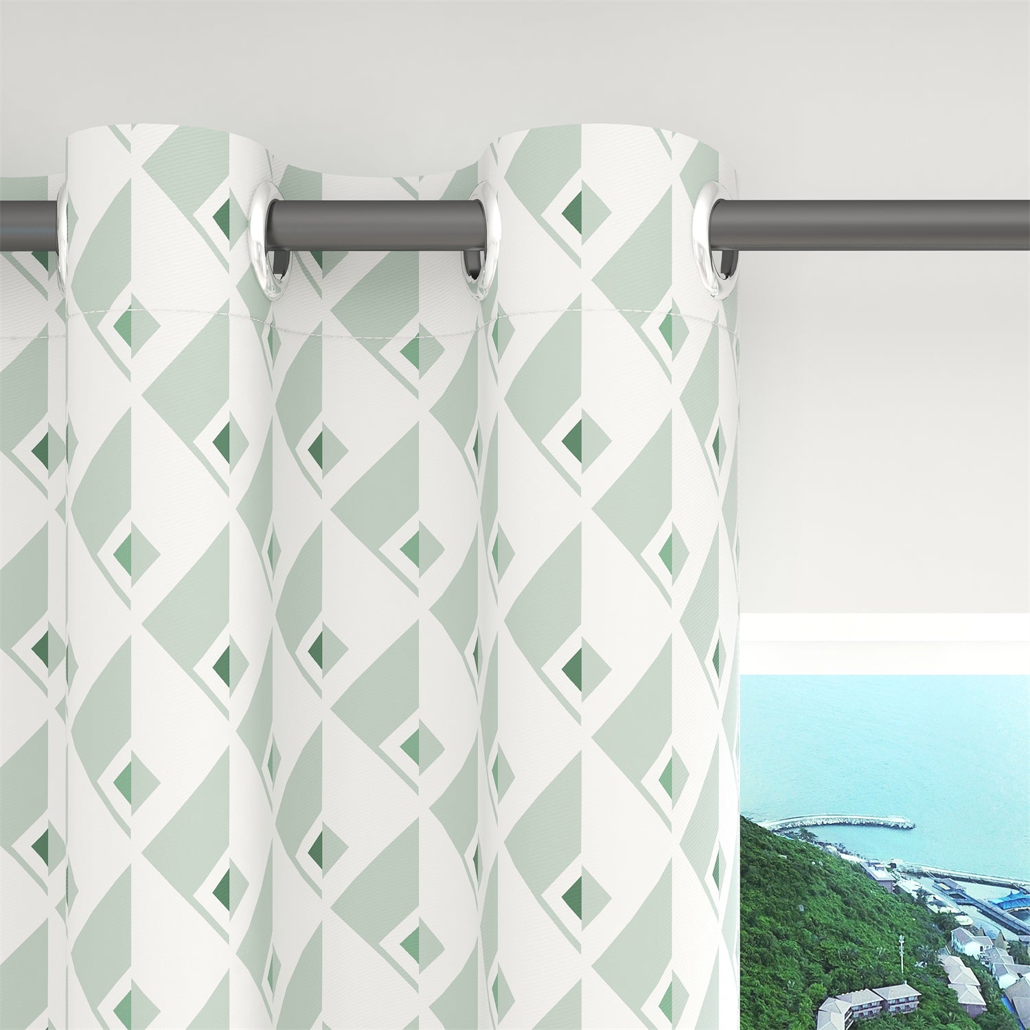 Geometric Grommet Blackout White And Green Curtains For Living Room 2 Panels KGORGE Store