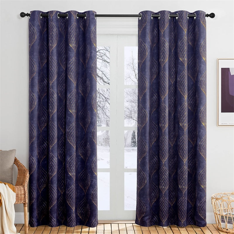 Geometric Print Grommet Blackout Dark Curtains For Living Room And Bedroom 2 Panels KGORGE Store