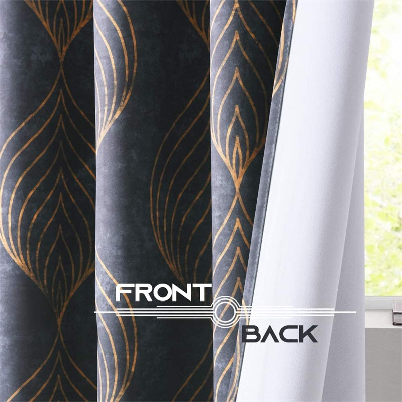 Geometric Print Grommet Blackout Dark Curtains For Living Room And Bedroom 2 Panels KGORGE Store