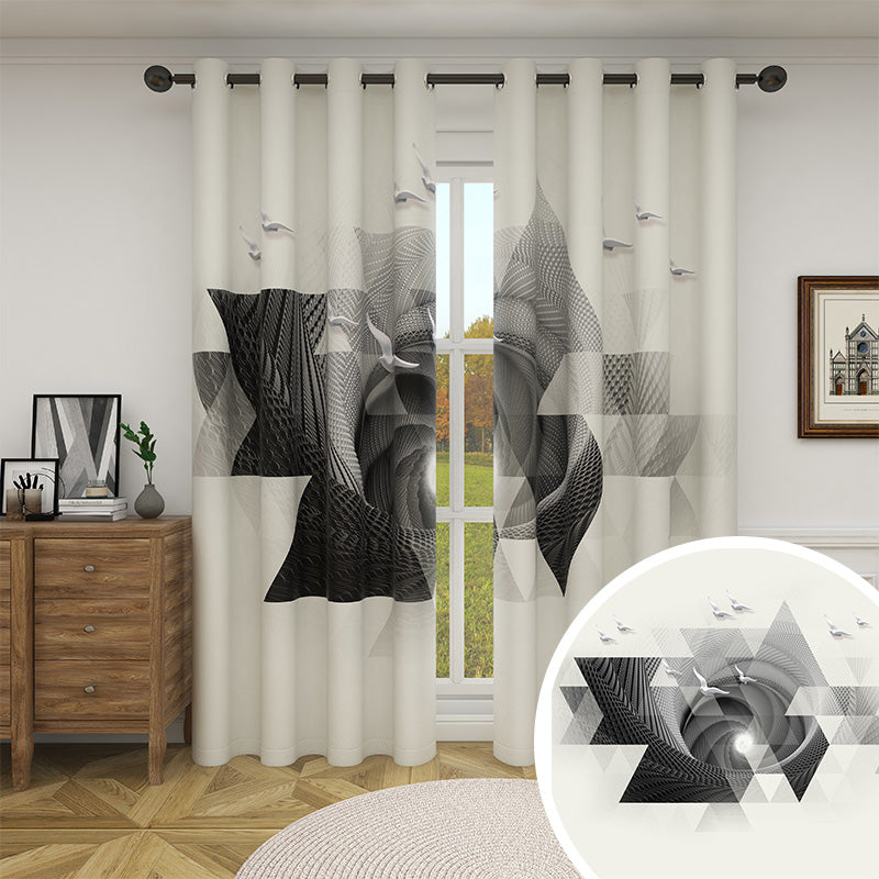 Geometric Vortex Print Grommet Insulated Blackout Curtains For Living Room And Bedroom 1 Pair KGORGE Store