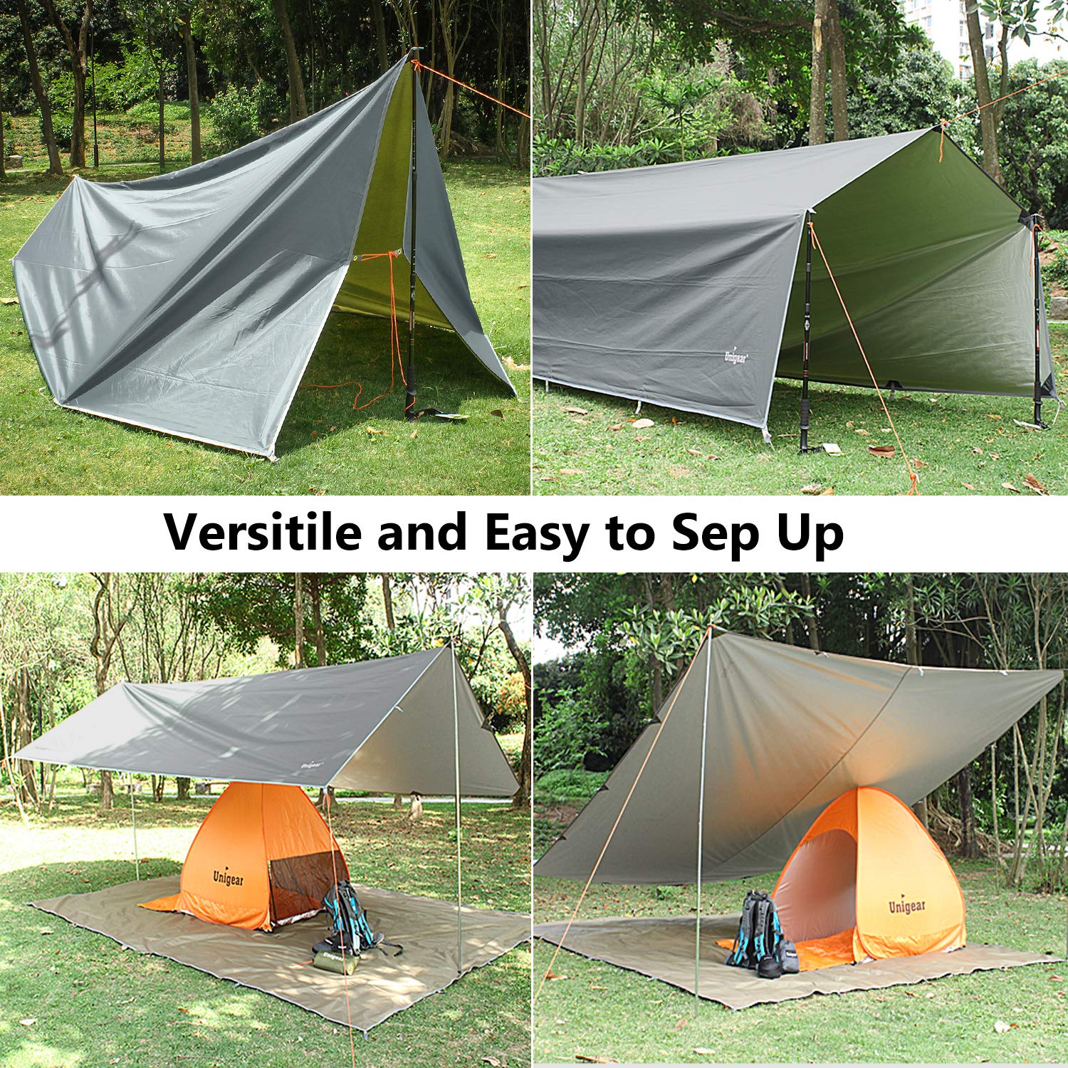 Waterproof Tent Tarp Sunshade Canopy, UV Protection and PU 3000mm Waterproof, Lightweight for Camping