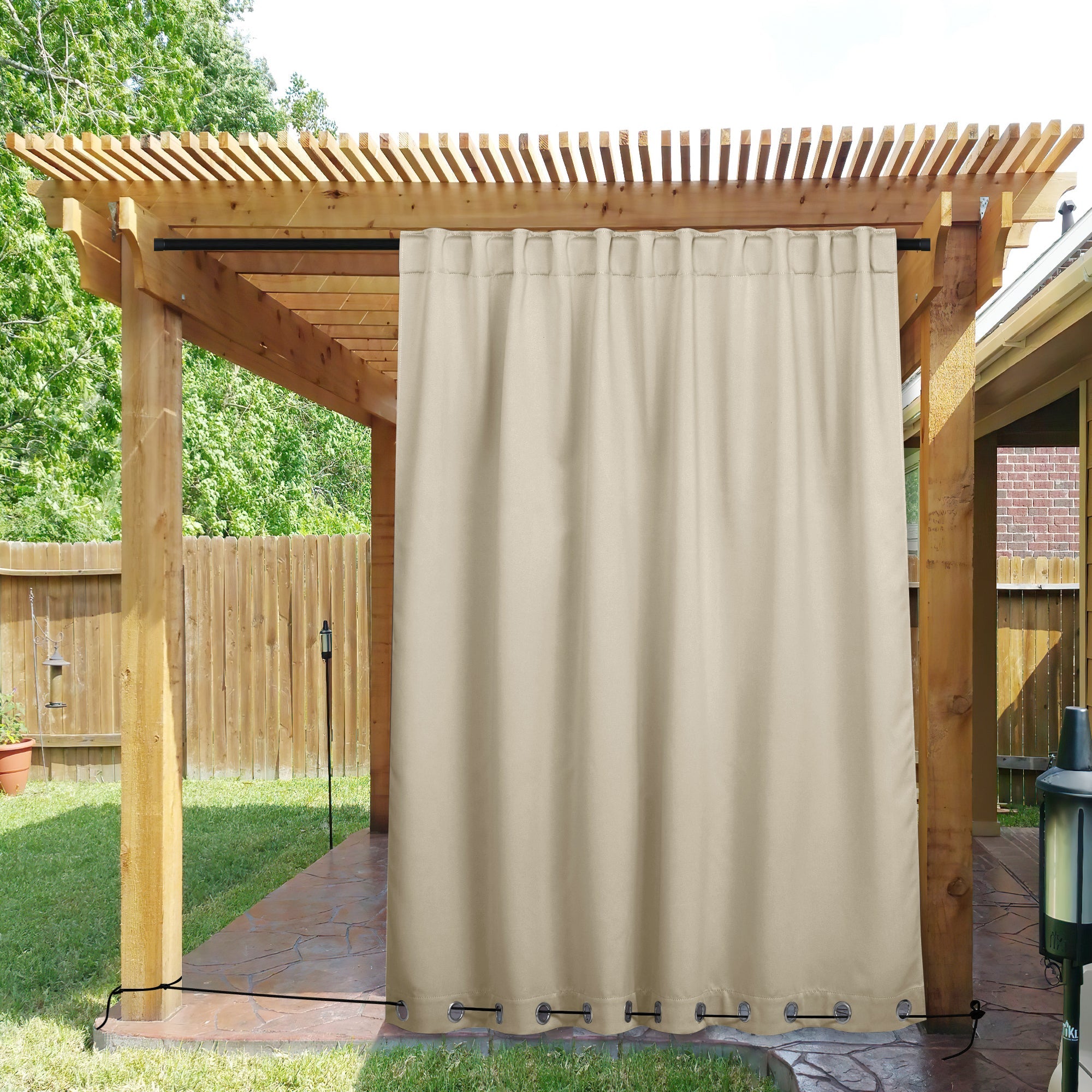 Grommet & Back Tab on Top & Bottom Patio Waterproof Outdoor Curtains With Ropes 1 Panel KGORGE Store