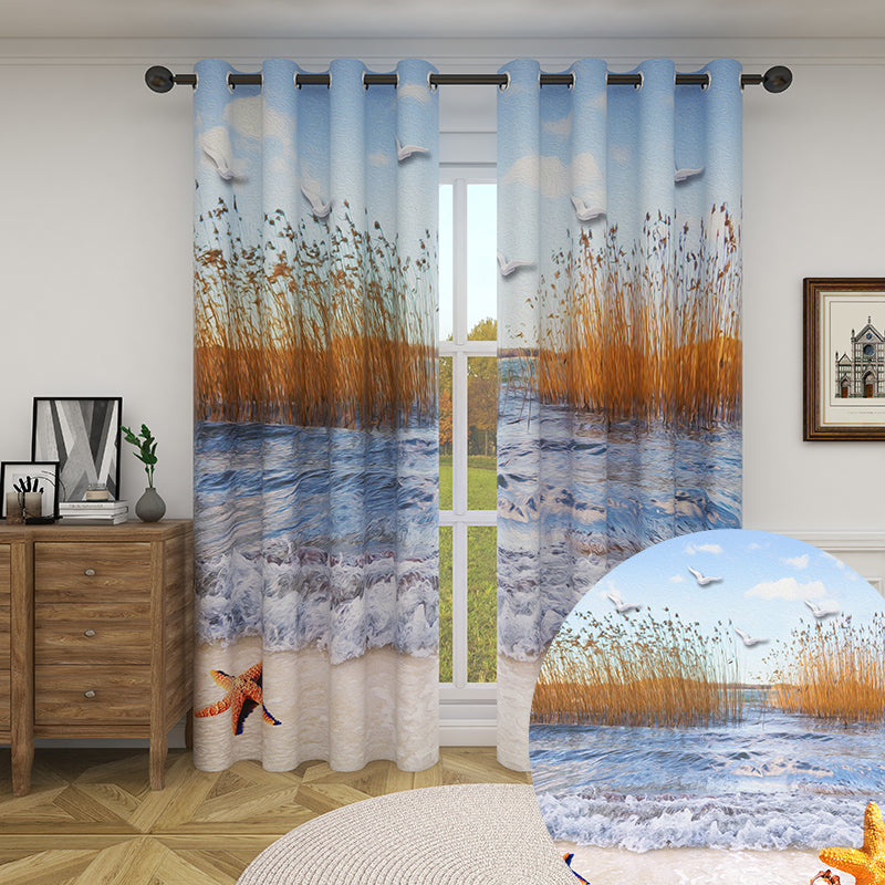 Grommet Blackout Curtains For Living Roomand Bedroom Reeds In Seaside 1 Pair KGORGE Store